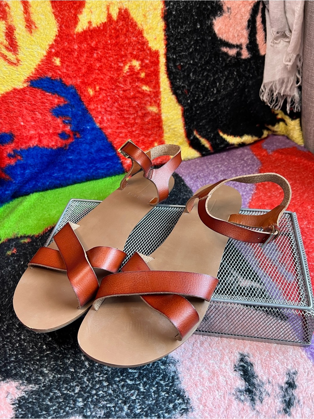 J.Crew Brown Crisscross Ankle Strap Sandals Size 9 - Picture 2 of 4